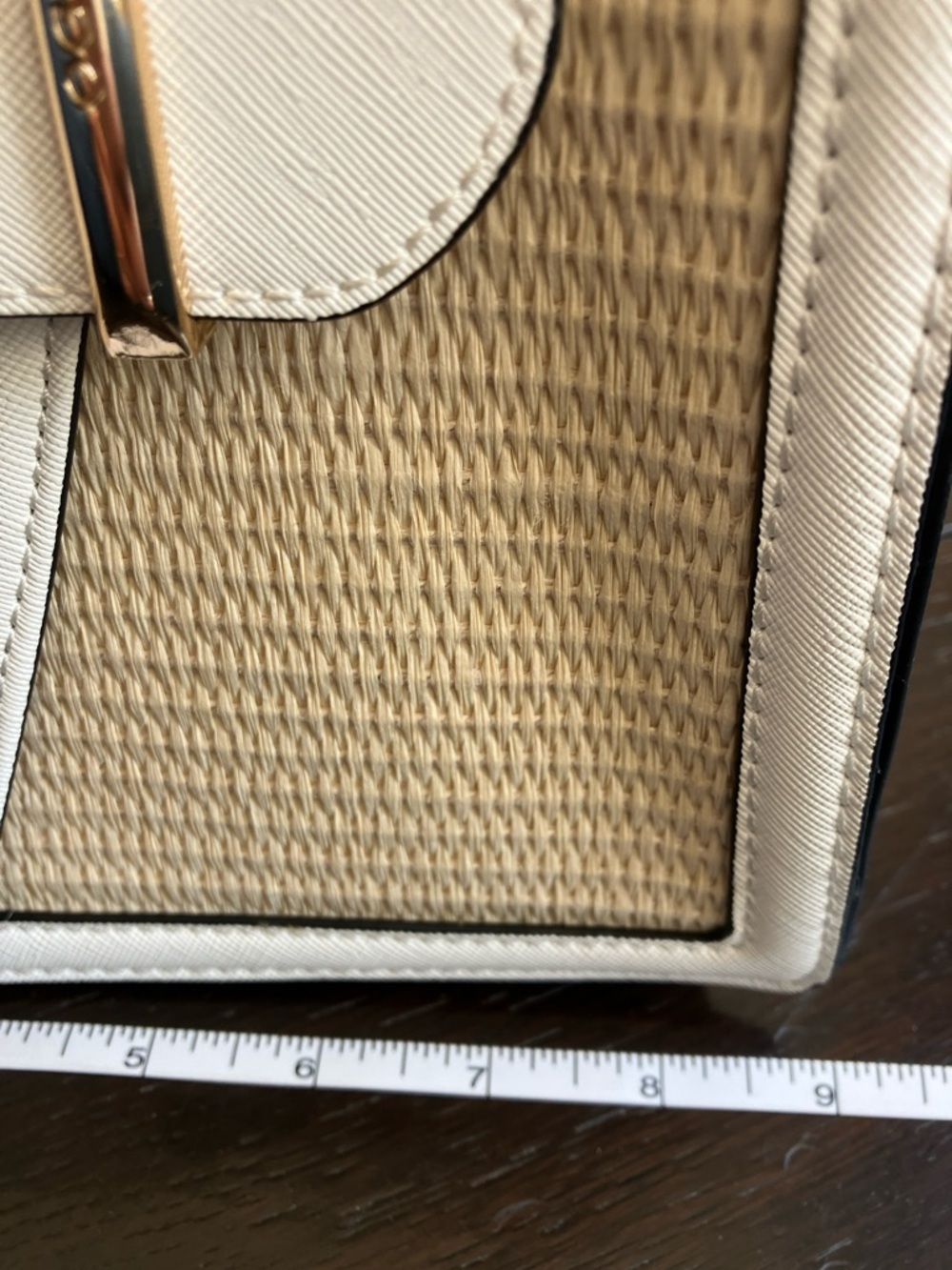 ALDO White-Trim Beige Straw Woven Top-Handle Satchel with Gold Hardware - Picture 11 of 12